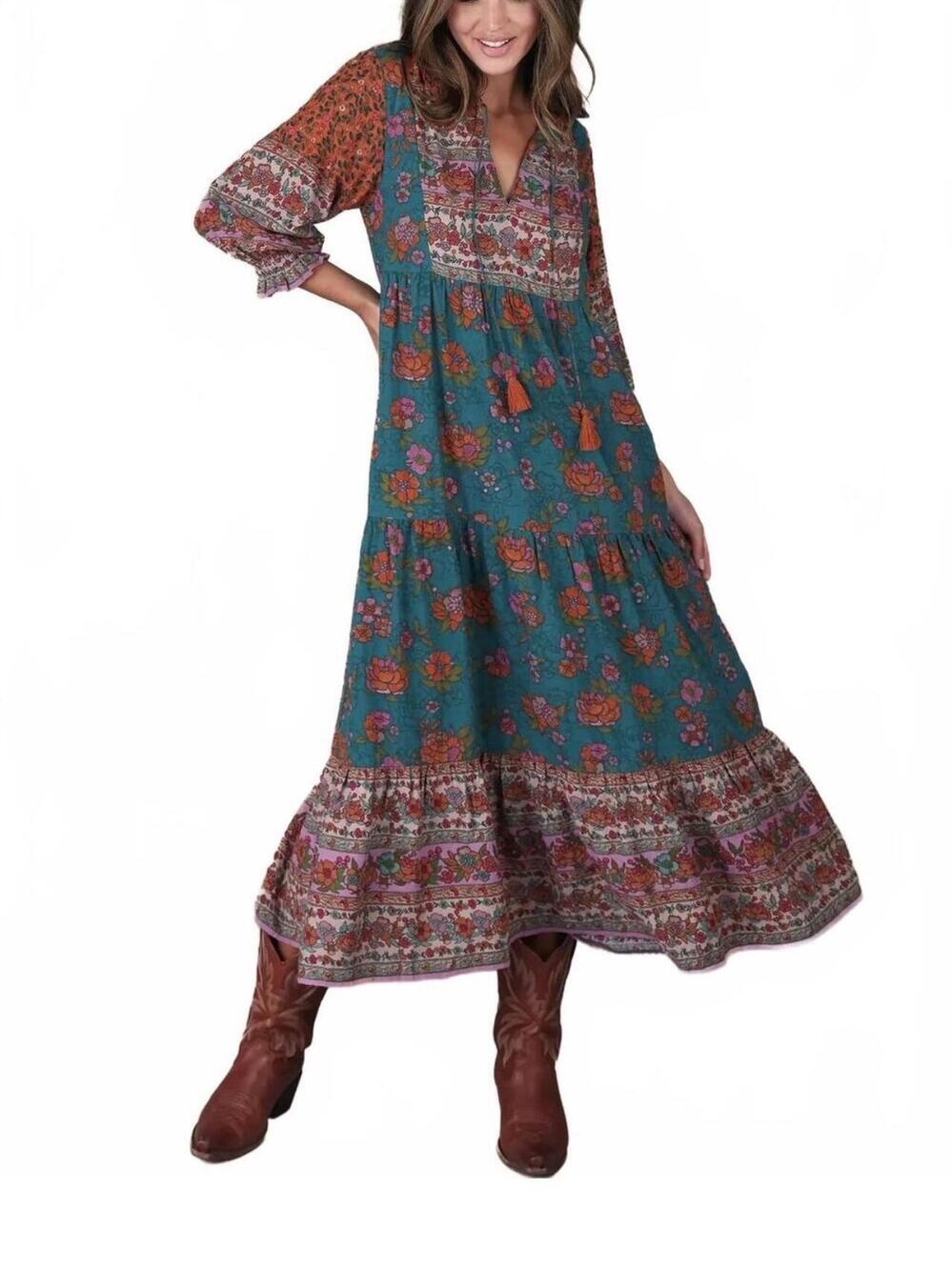 Natural Life Nova Maxi Dress XS Teal Riviera Floral Boho